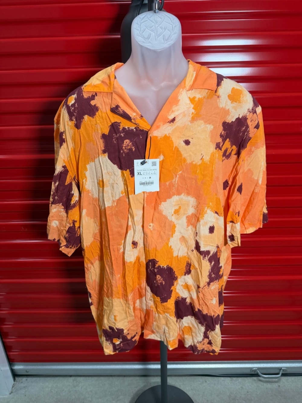 Zara Orange Floral Print Short-Sleeve Shirt